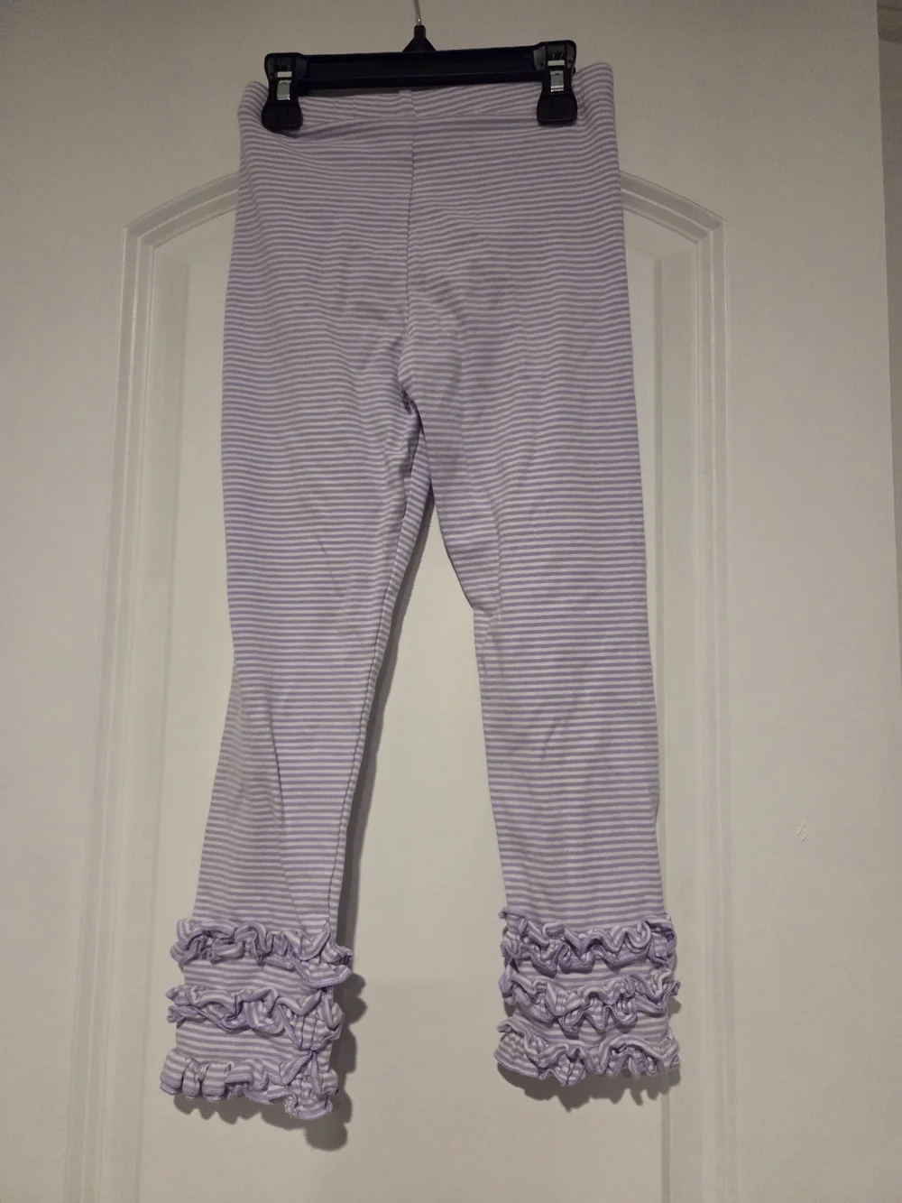 Girls' Lavender Striped Ruffle Hem Leggings